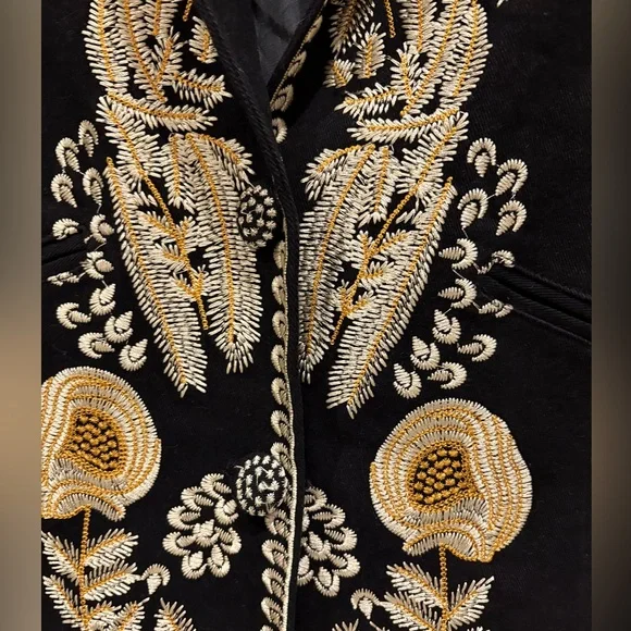 PAPARAZZI BY BIZ Jacket Black Twill Floral Embroidered Boho Coat M W/Pockets - Picture 3 of 8